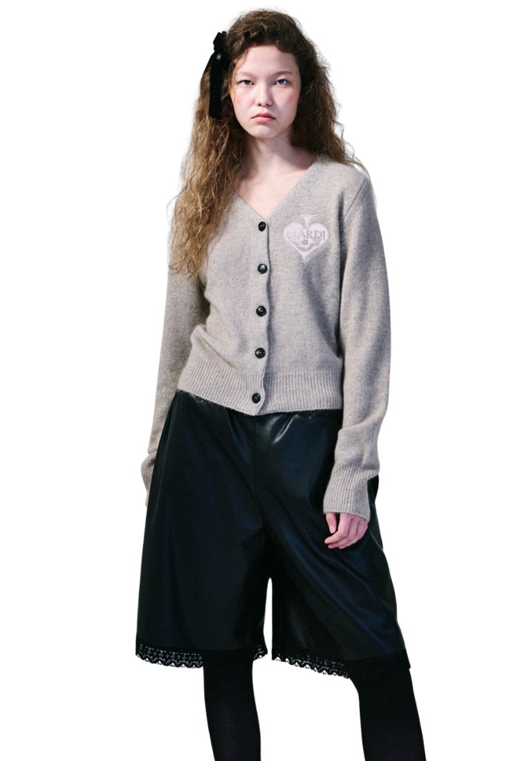 Raccoon Blended Cardigan V Neck Spade Beige