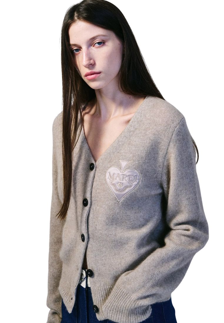 Raccoon Blended Cardigan V Neck Spade Beige