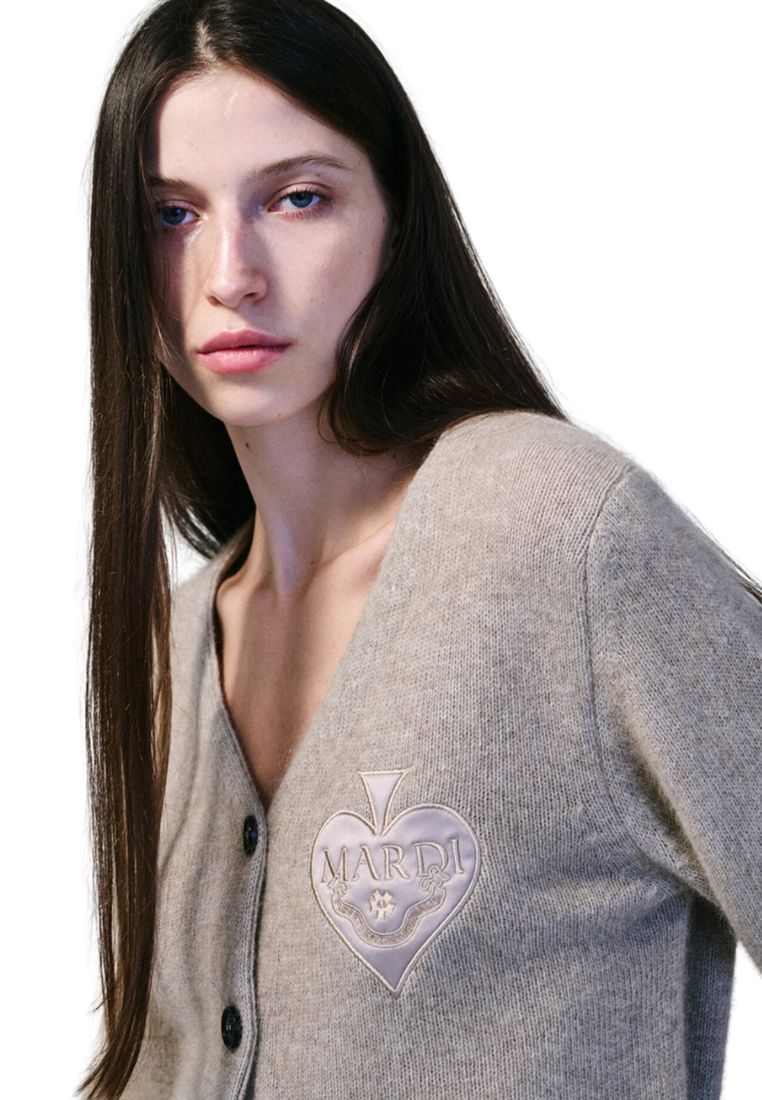 Raccoon Blended Cardigan V Neck Spade Beige