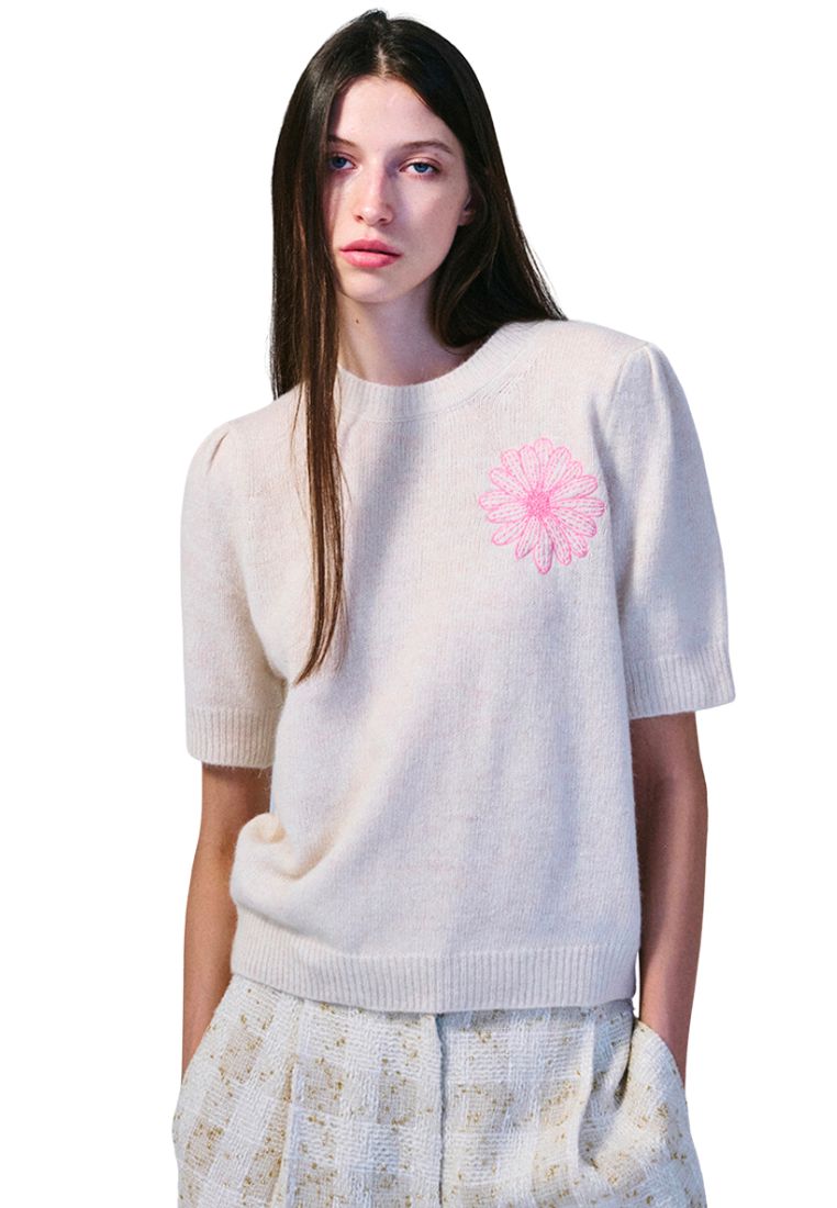 Raccoon Blended Top Short Sleeve Ivory Pink