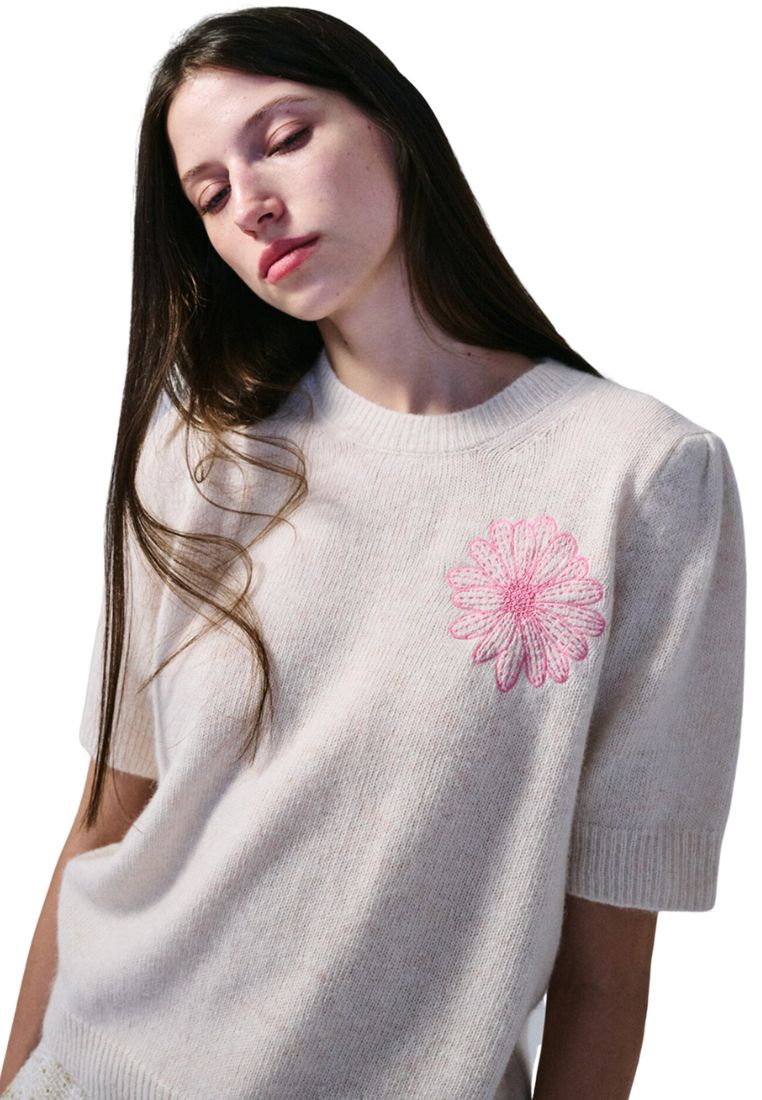 Raccoon Blended Top Short Sleeve Ivory Pink