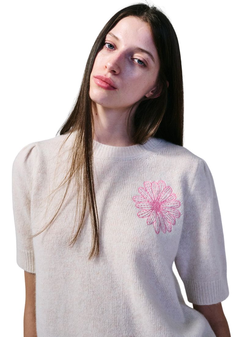 Raccoon Blended Top Short Sleeve Ivory Pink