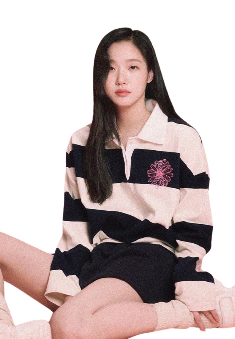 Rugby Shirt Stripe Flower Ivory Navy