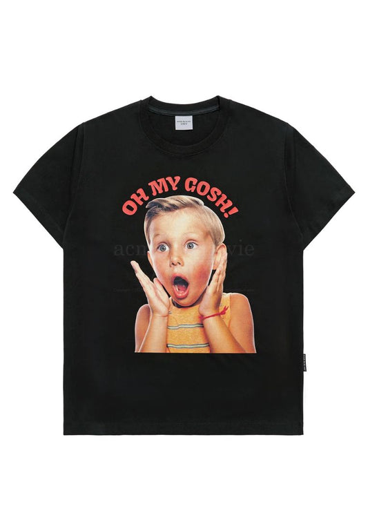 Scream Boy Lettering Baby Face Short Sleeve T-Shirt Black