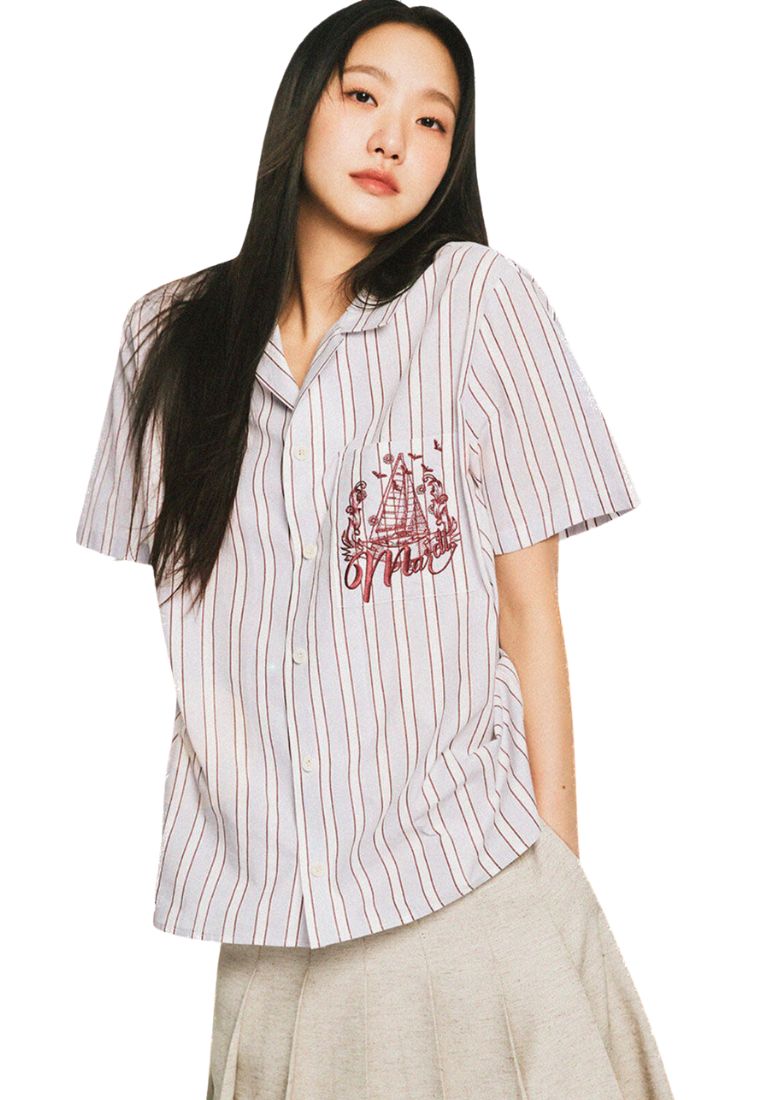Shirt Half Sleeve Stripe Bon Voyage Sky Burgundy
