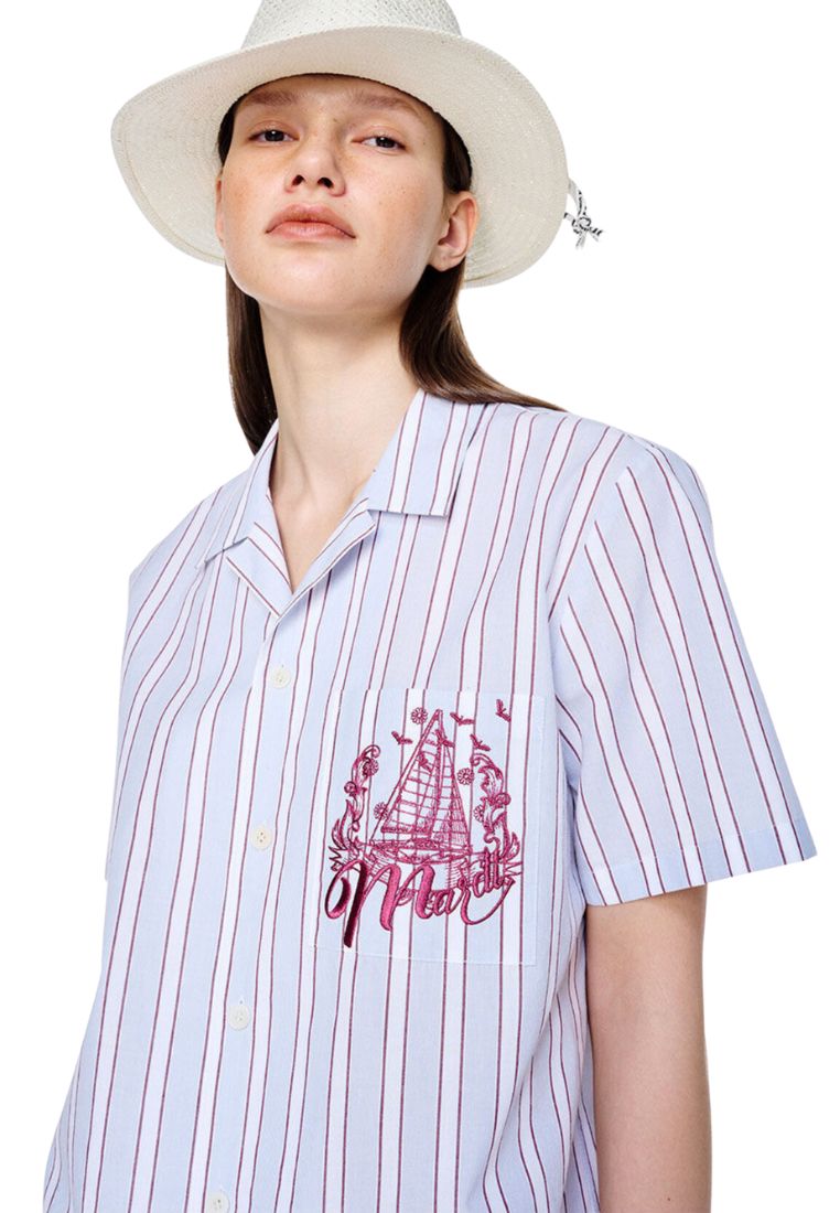 Shirt Half Sleeve Stripe Bon Voyage Sky Burgundy