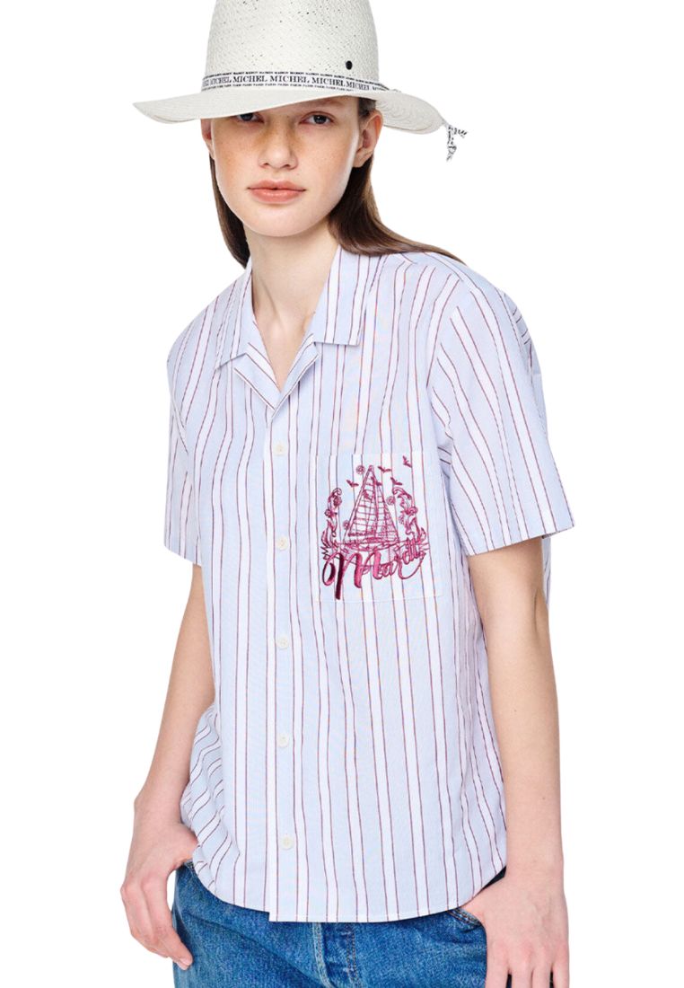 Shirt Half Sleeve Stripe Bon Voyage Sky Burgundy