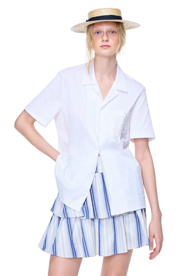 Shirt Half Sleeve Stripe Bon Voyage White Beige