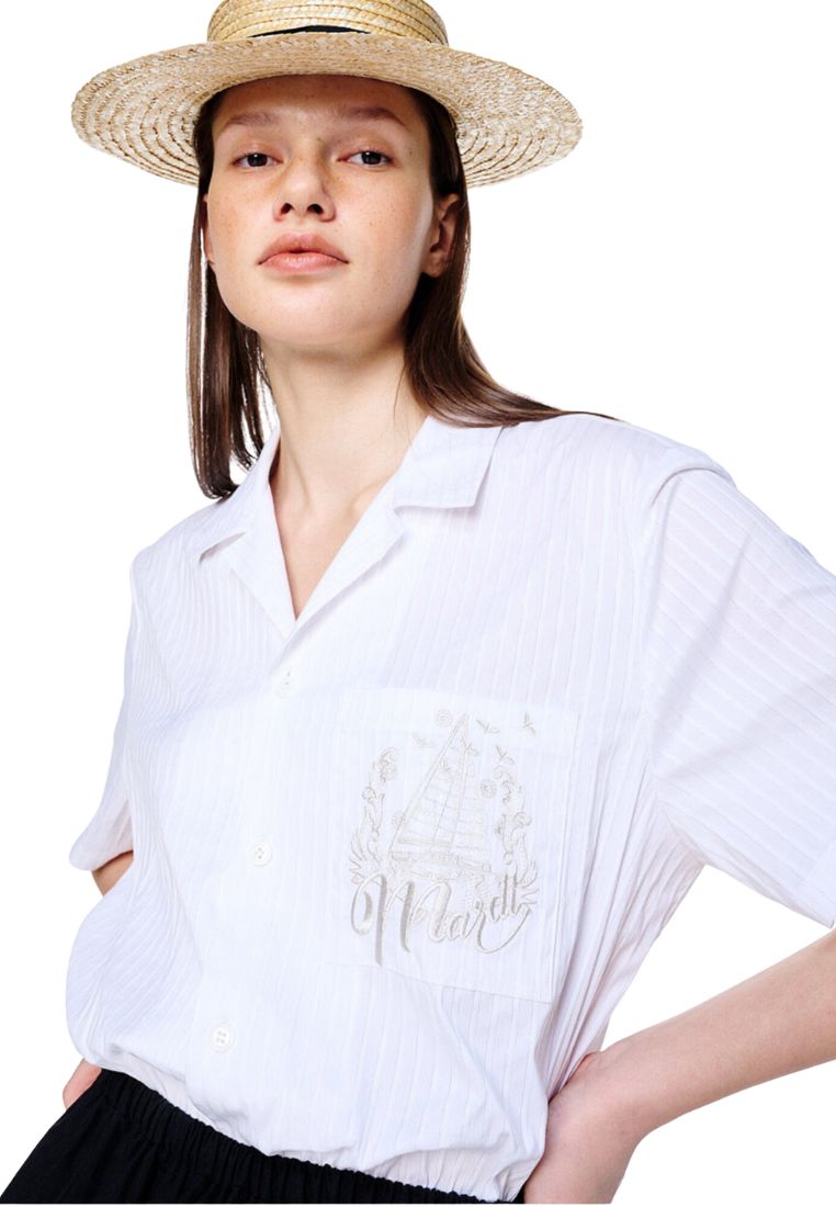 Shirt Half Sleeve Stripe Bon Voyage White Beige