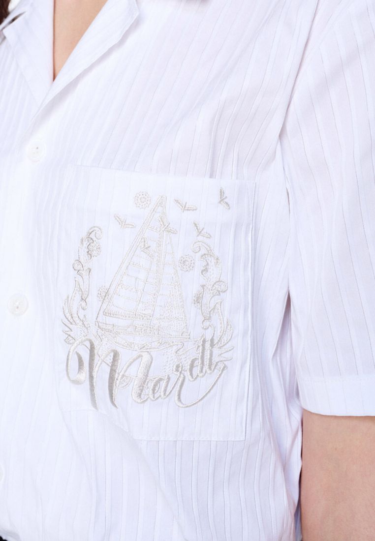Shirt Half Sleeve Stripe Bon Voyage White Beige