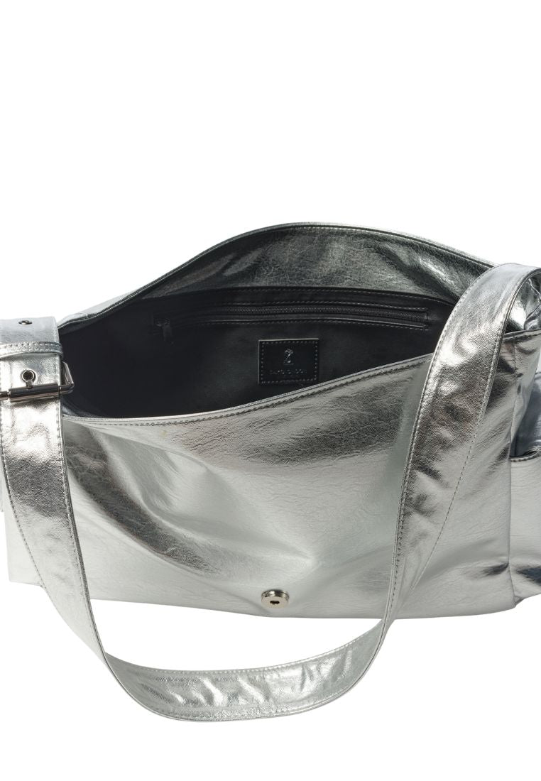 Side Pocket Messanger Bag L Nappa Silver