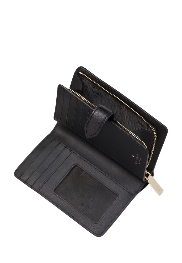 Signature Spade Flower Medium Compact Bifold Wallet Black Multi