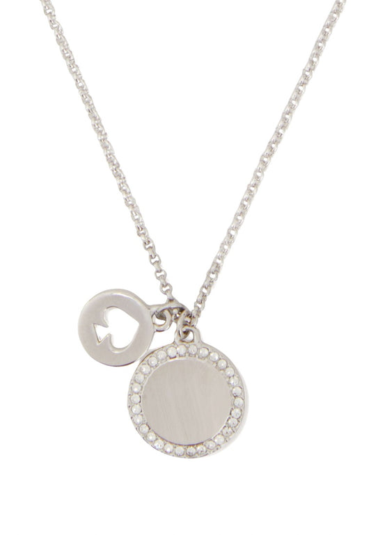 Spot The Spade Pave Charm Pendant Necklace Clear Silver