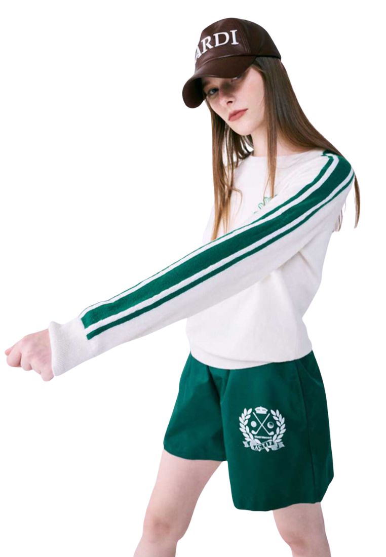 Stripe Sleeve Knit Pullover Ivory Green