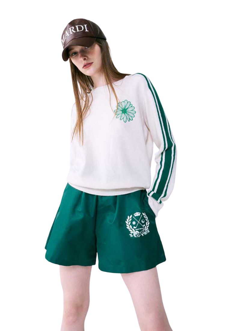 Stripe Sleeve Knit Pullover Ivory Green