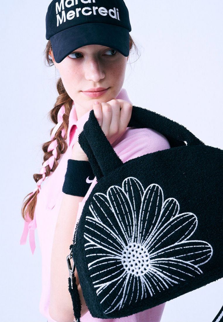 Terry Tote Bag Flower Mardi Black Ivory