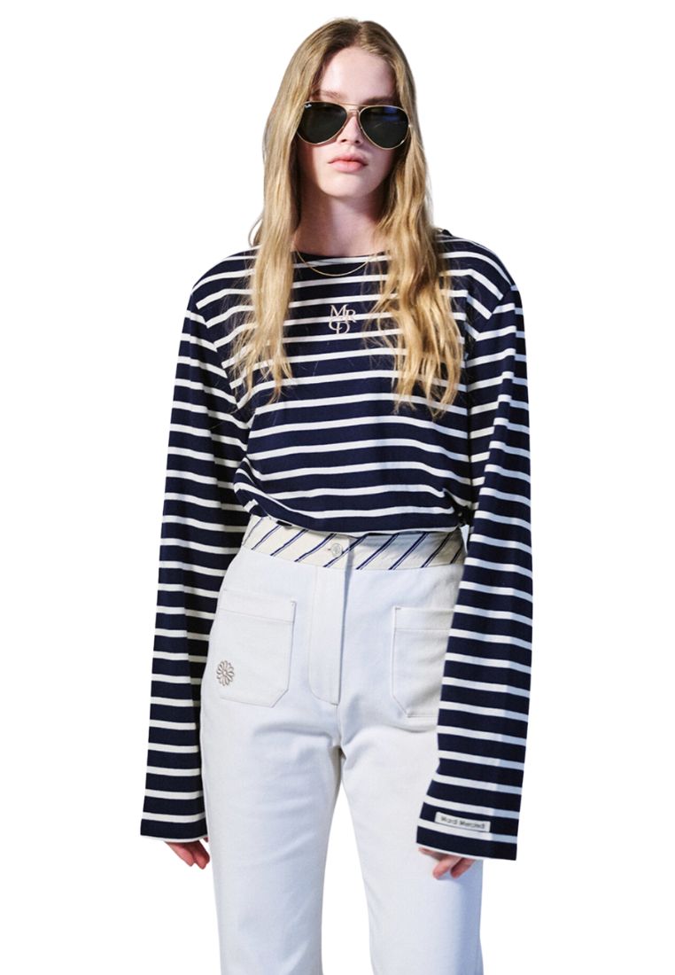 TShirt Long Sleeve Stripe MRCD Navy Taupe