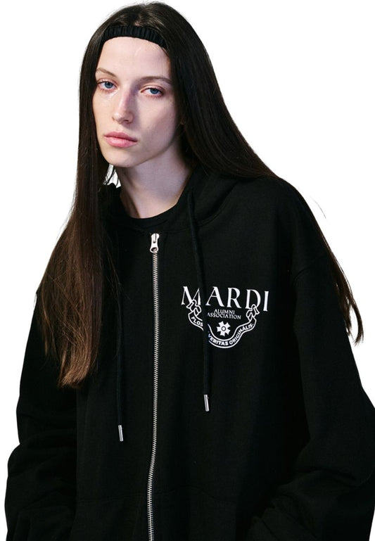 Unisex Hoody Zip Up Alumni Classique Black White