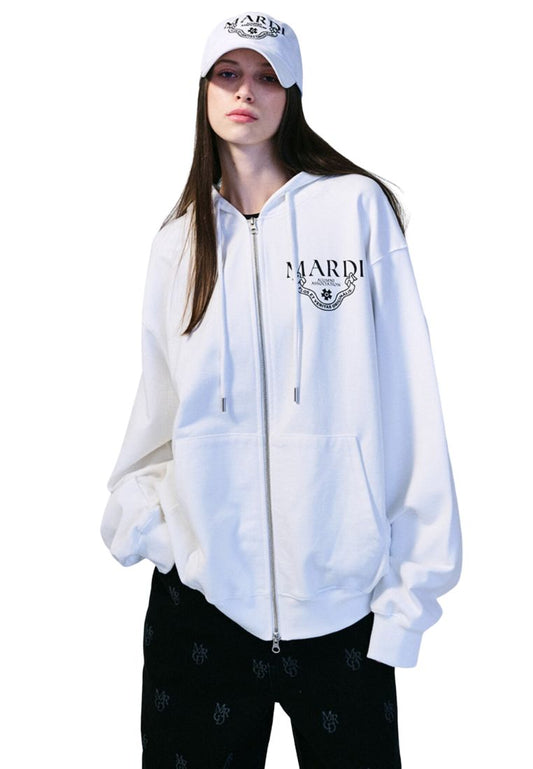 Unisex Hoody Zip Up Alumni Classique White Black