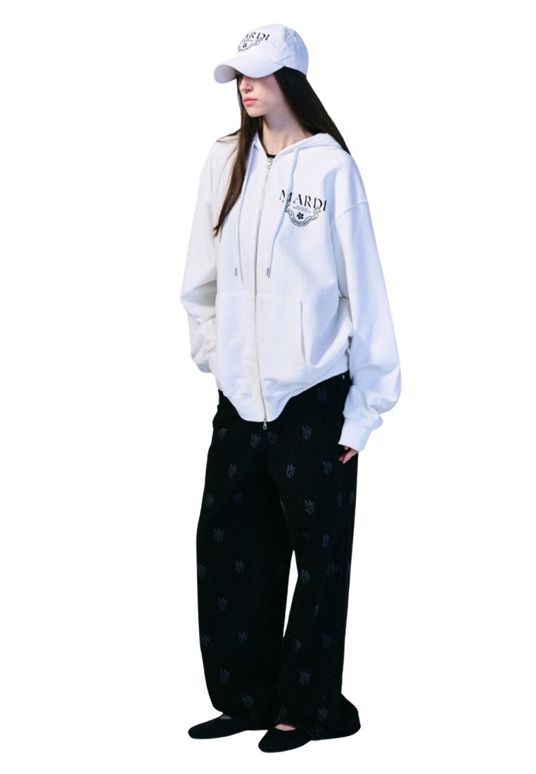 Unisex Hoody Zip Up Alumni Classique White Black