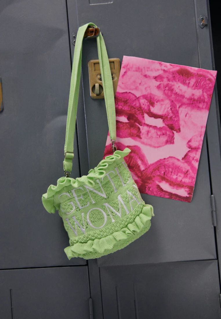 Ruffle Knit Micro Tote Bag Green