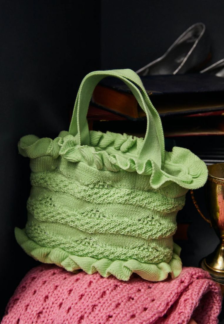 Ruffle Knit Micro Tote Bag Green