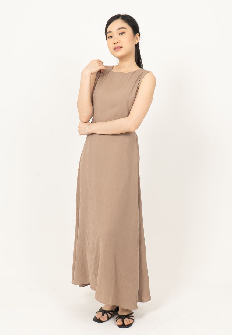 Simple Sleeveless Dress - Light Brown