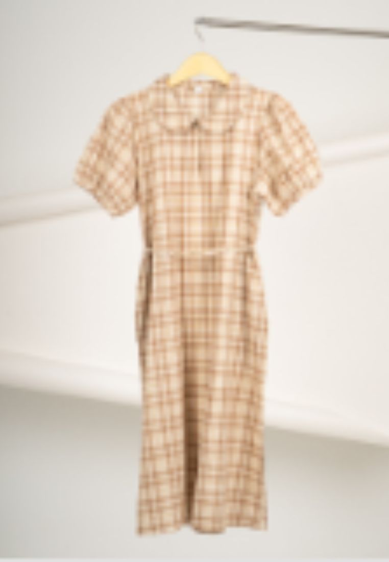 Korean Vintage Plaid Dress-BROWN