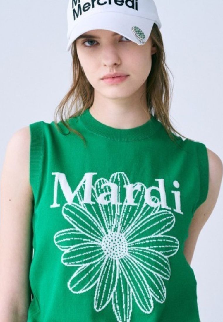 Flower Sleeveless Knit Top Green