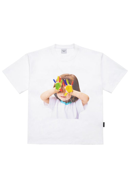Baby Face Short Sleeve T-Shirt White Colorful Hands
