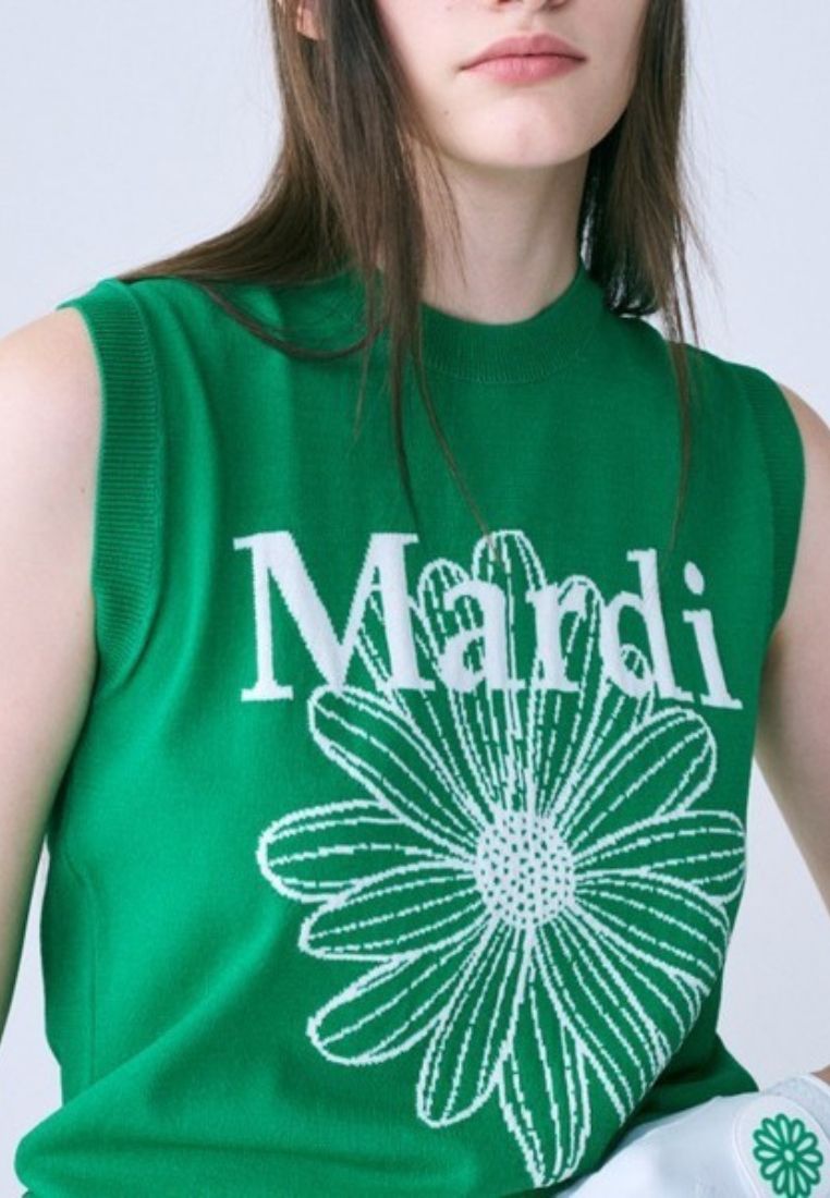 Flower Sleeveless Knit Top Green