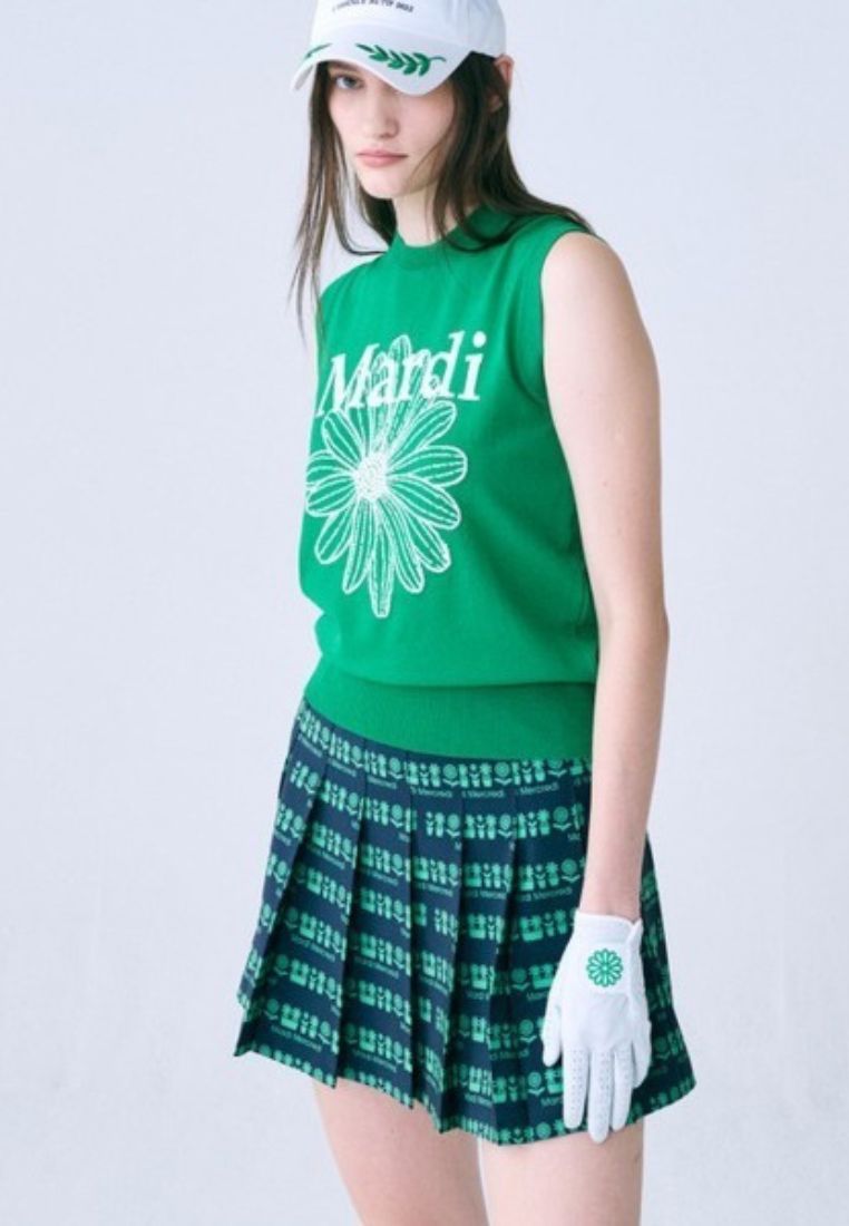 Flower Sleeveless Knit Top Green