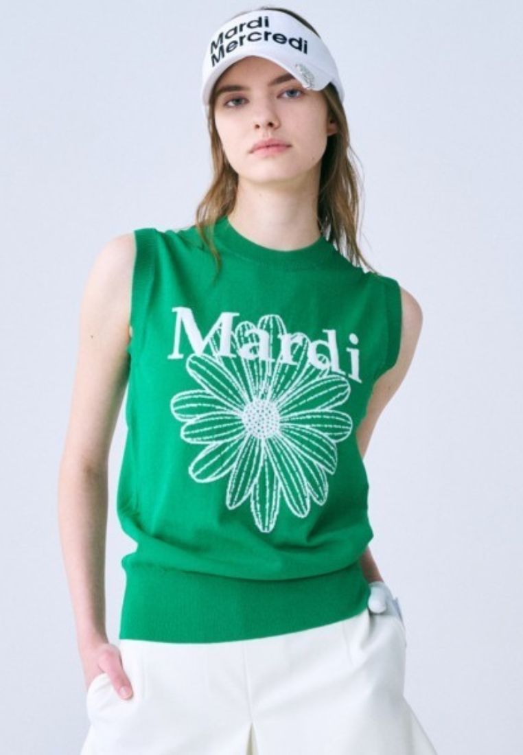 Flower Sleeveless Knit Top Green