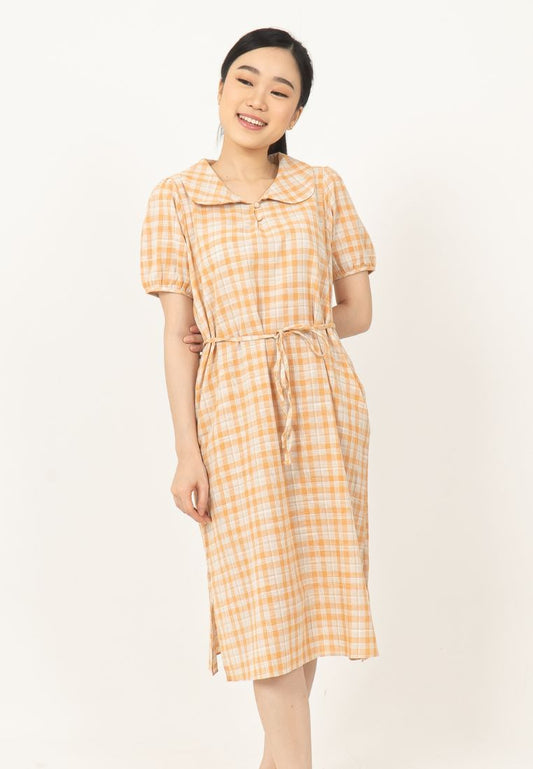 Korean Vintage Plaid Dress-ORANGE