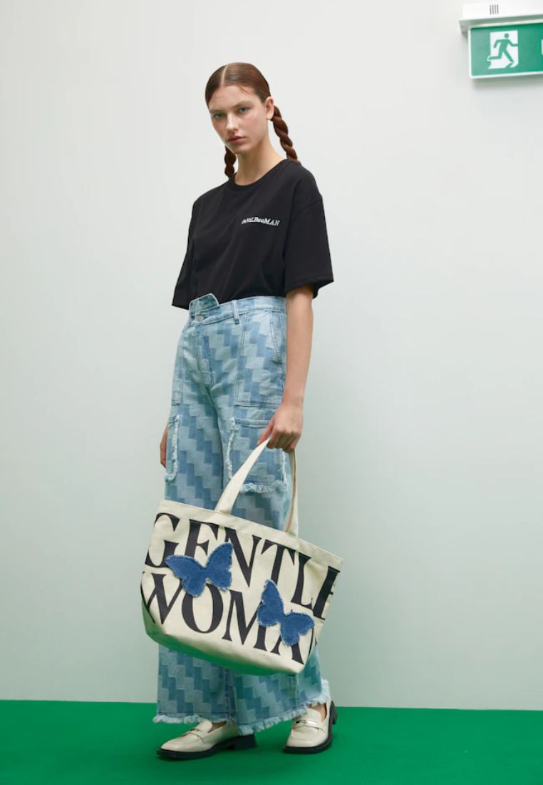 Denim Butterfly Patch Tote Bag