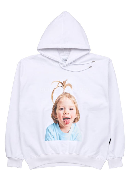 Baby Face Apple Hair Boy Hoodie White