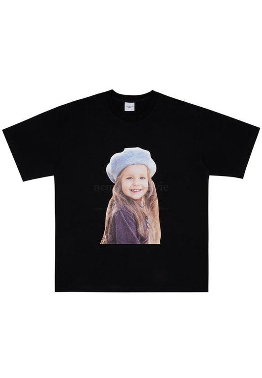 Baby Face Beret Girl Short Sleeve T-Shirt Black
