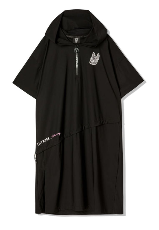 Venturi Slit Layered Hoodie One Piece Black