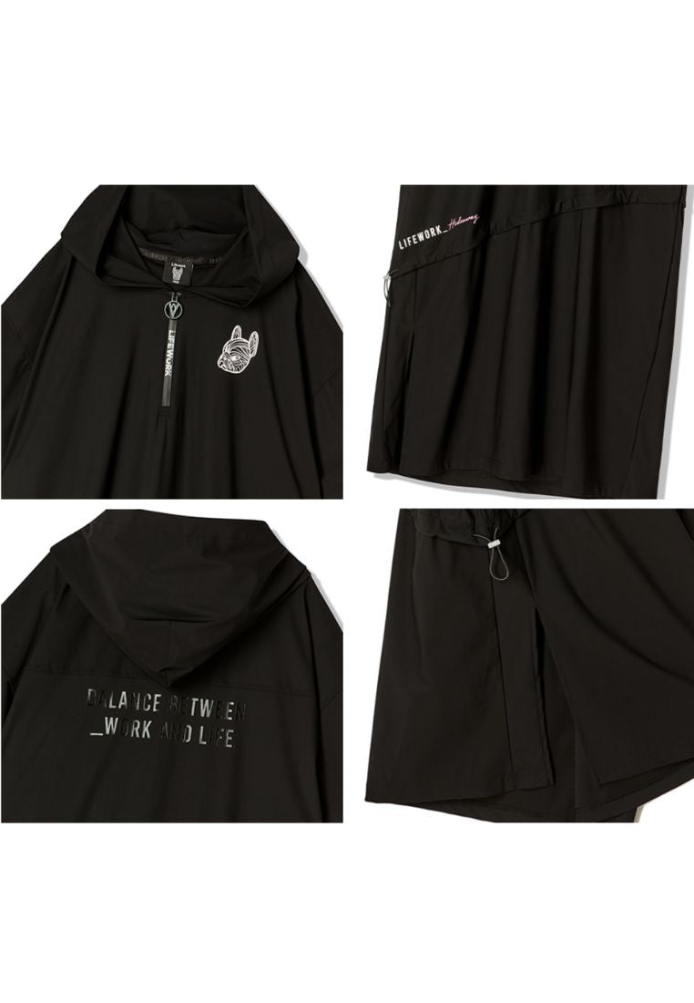 Venturi Slit Layered Hoodie One Piece Black