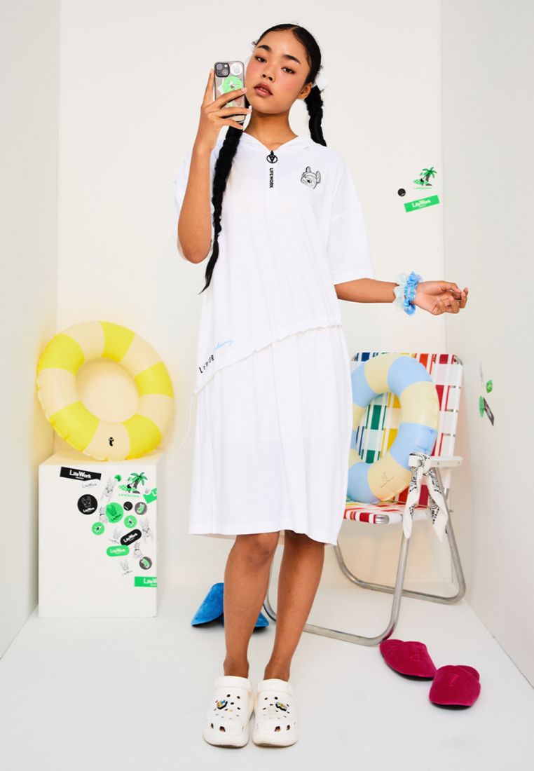 Venturi Slit Layered Hoodie One Piece White