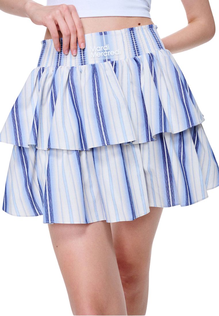 Volume Mini Skirt Stripe Frill Blue