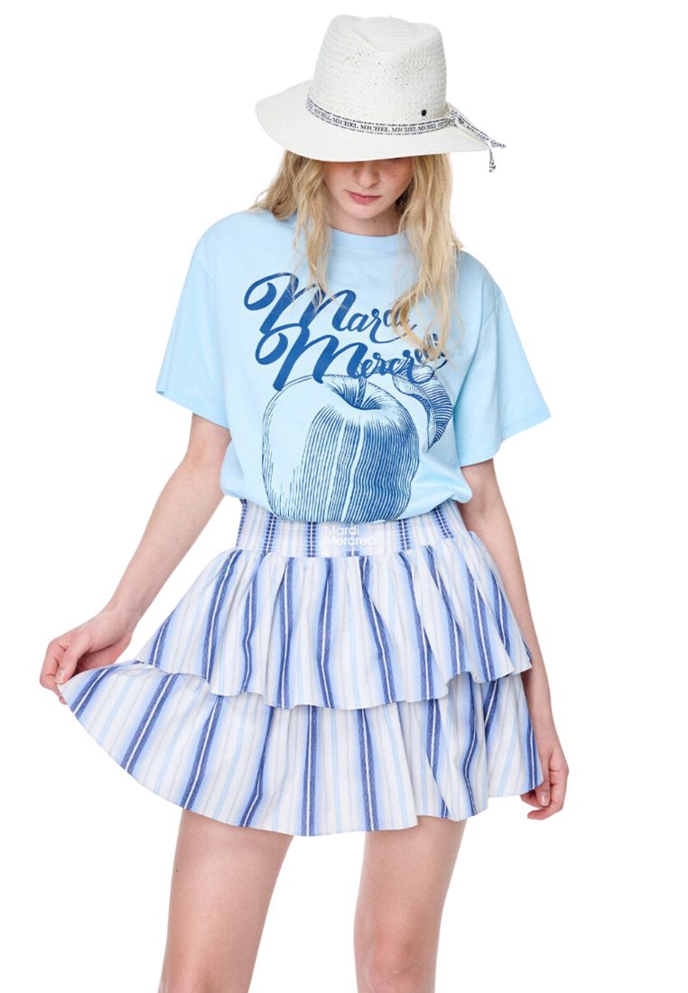 Volume Mini Skirt Stripe Frill Blue