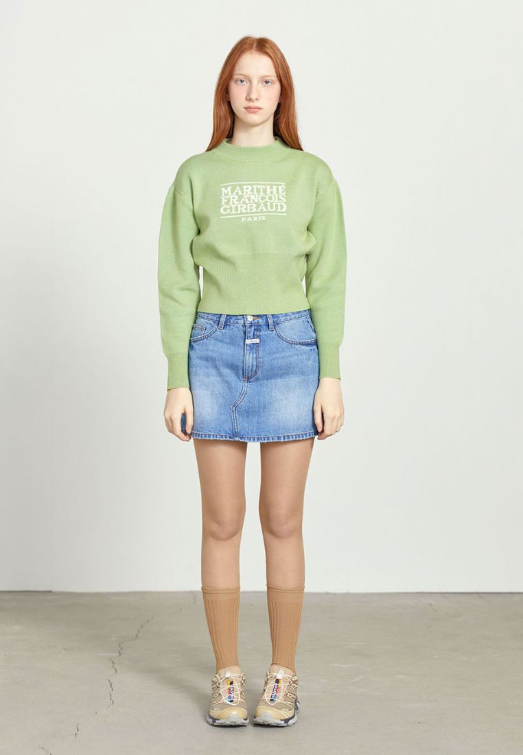 W Classic Logo Crop Knit Green