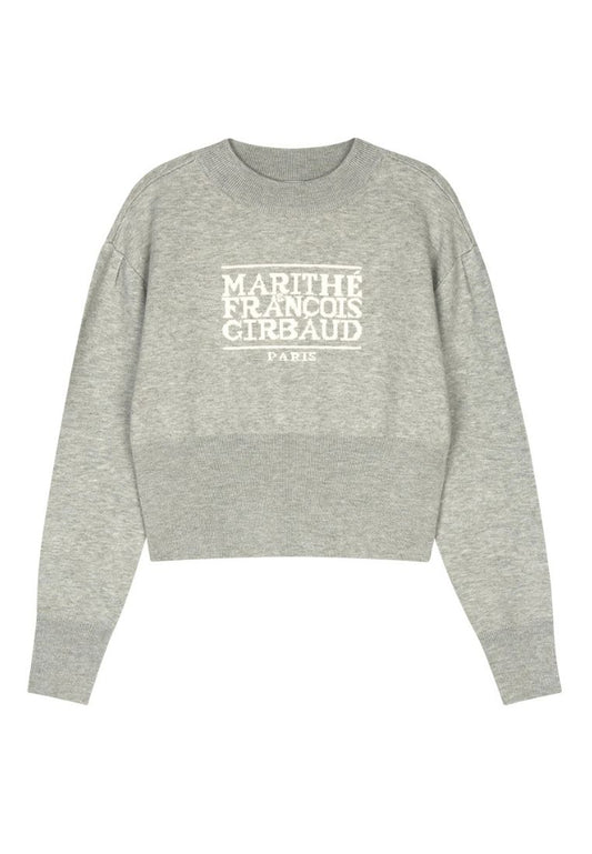 W Classic Logo Crop Knit Melange Gray