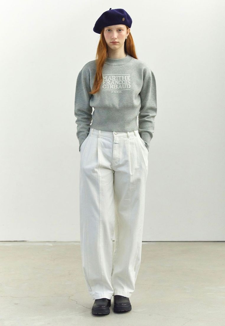 W Classic Logo Crop Knit Melange Gray