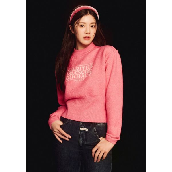 W Classic Logo Crop Knit Dark Pink