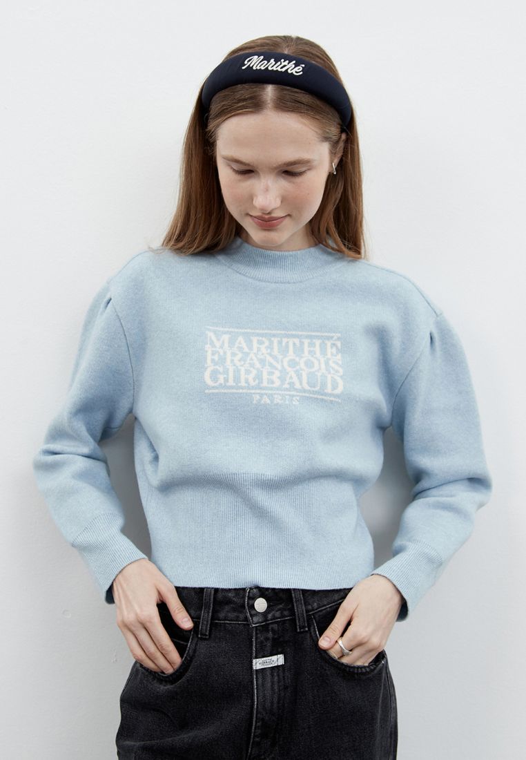 W Classic Logo Crop Knit Sky Blue