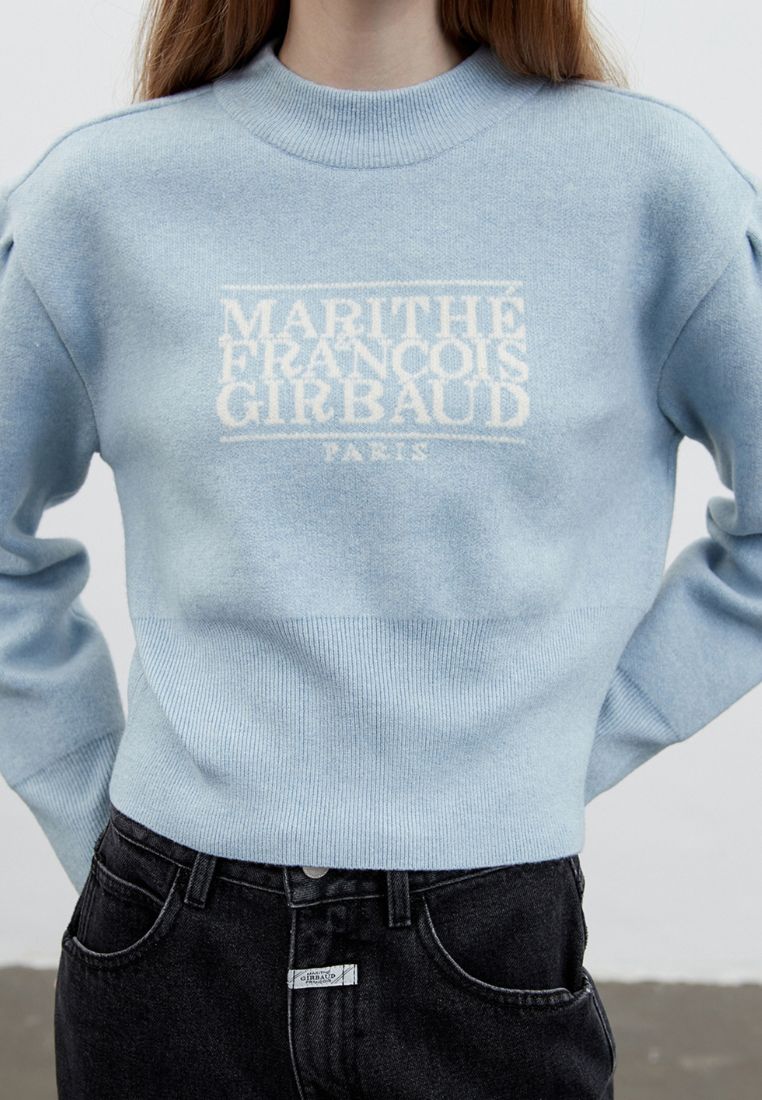 W Classic Logo Crop Knit Sky Blue