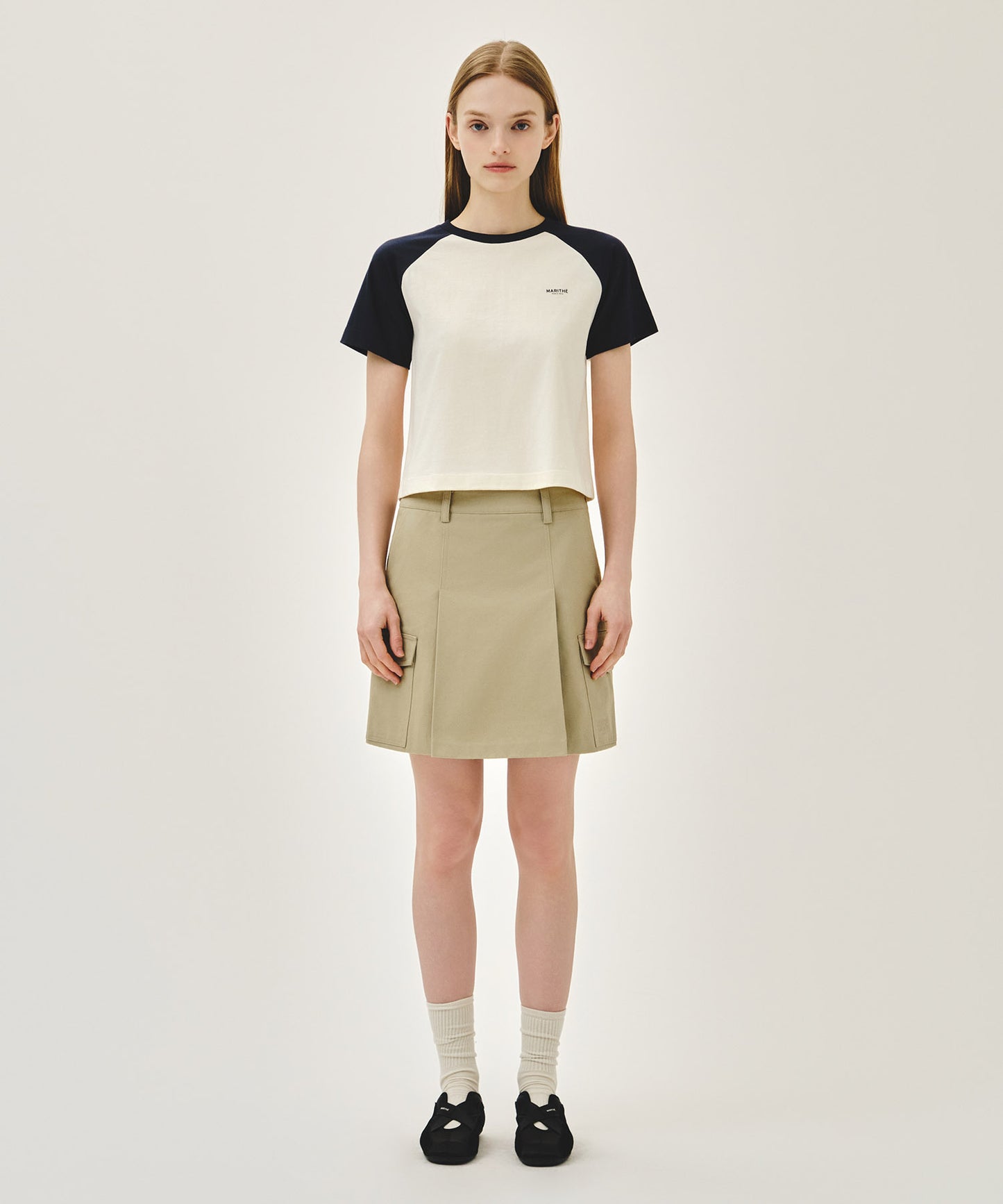 W SMALL REGULAR LOGO RAGLAN CROP TEE navy