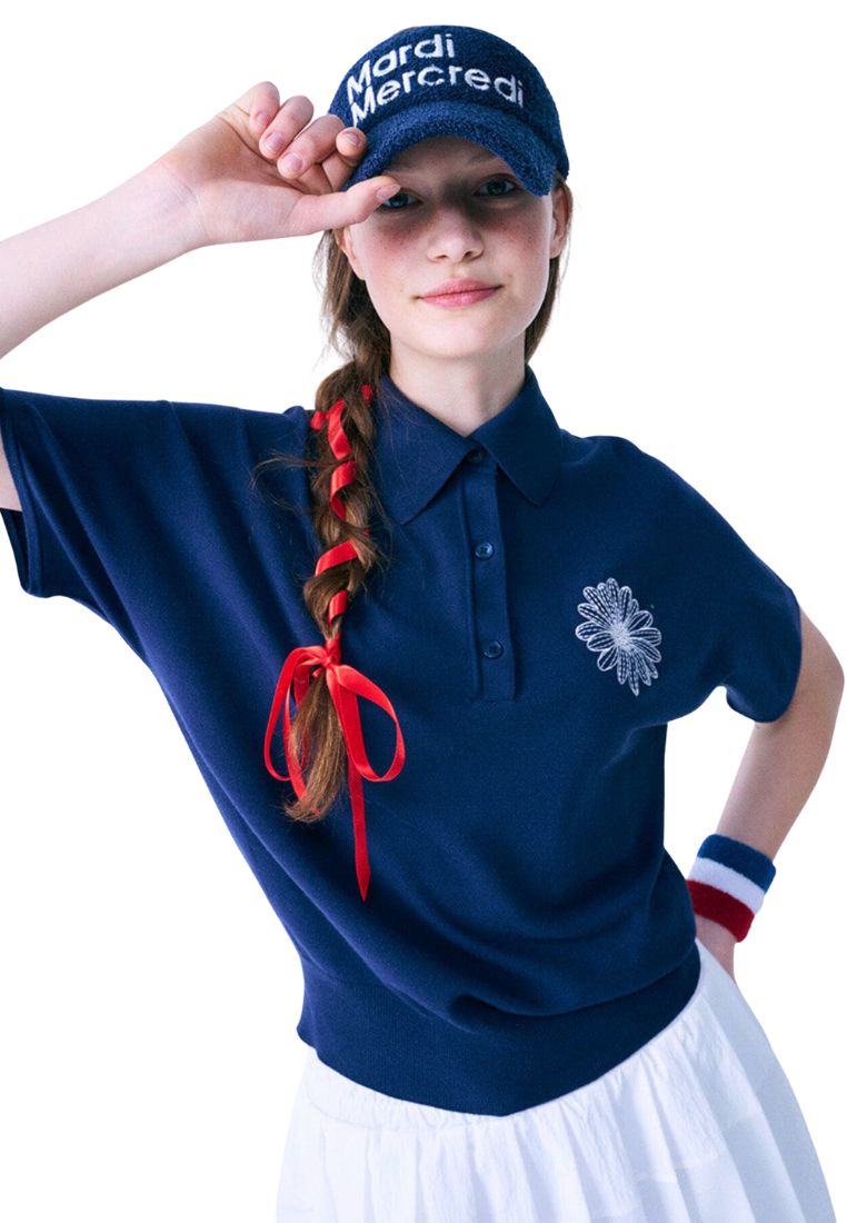 Whole Garment Knit Piquet Navy Ivory